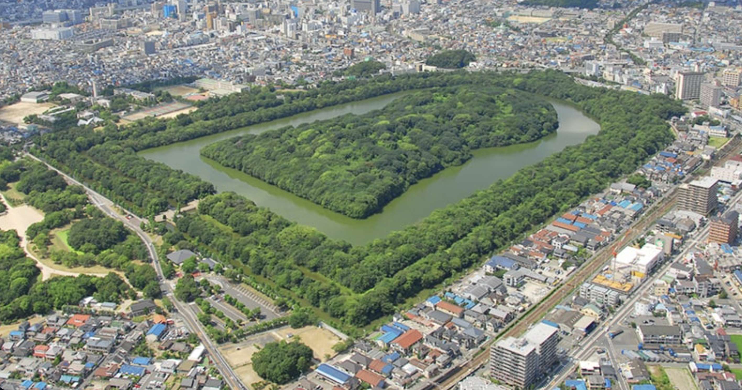 View of the Daisen Kofun from Sakai City Hall Observation Deck
