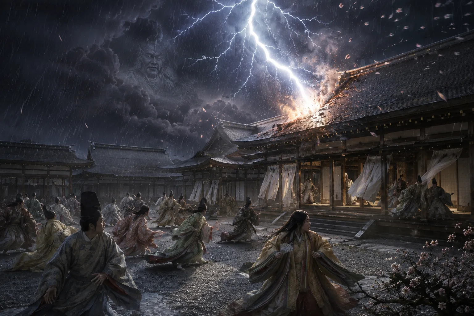 Lightning strikes the Imperial Palace in Kyoto